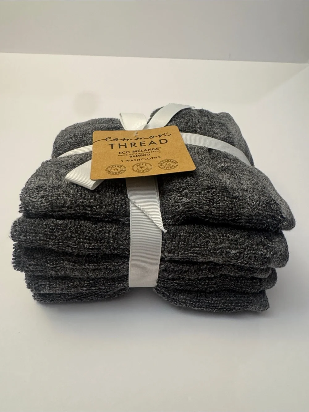 5pc COMMON THREAD Eco-Melange Bamboo/Cotton Bath Wash Towel Set - Heather DKGrey